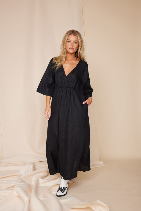 Line Of Oslo Britney Linen Dress Dress Black 097