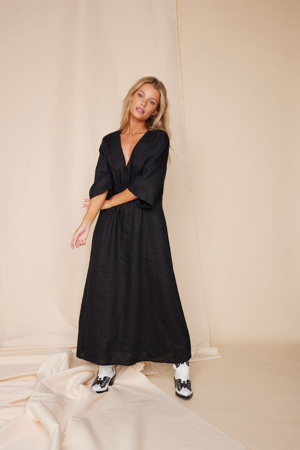 Line Of Oslo Britney Linen Dress Dress Black 097