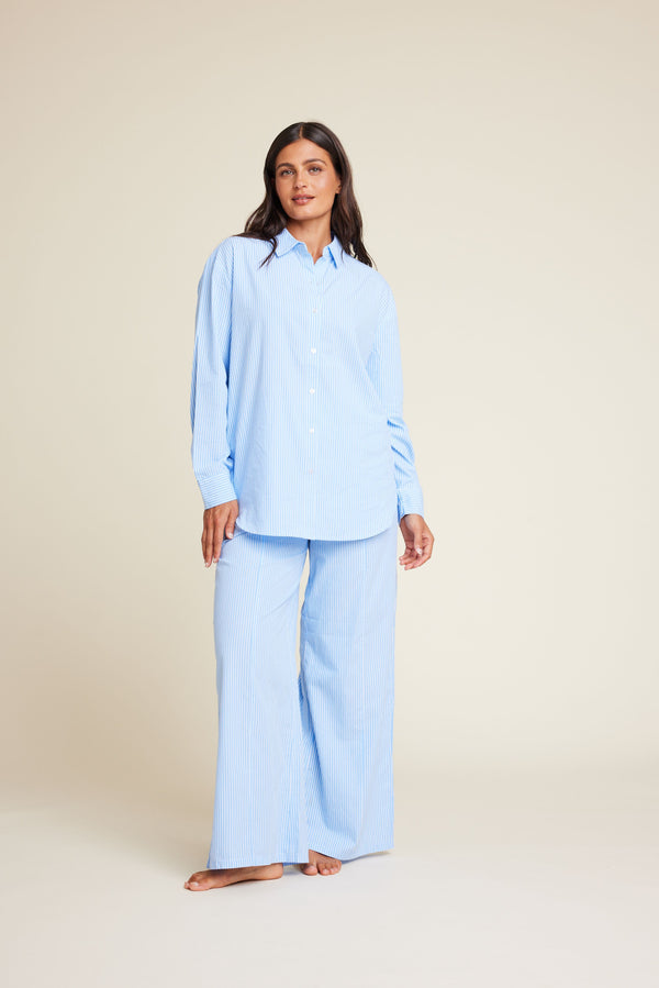 Line Of Oslo Bud Stripe Trousers Trouser Light Blue 003