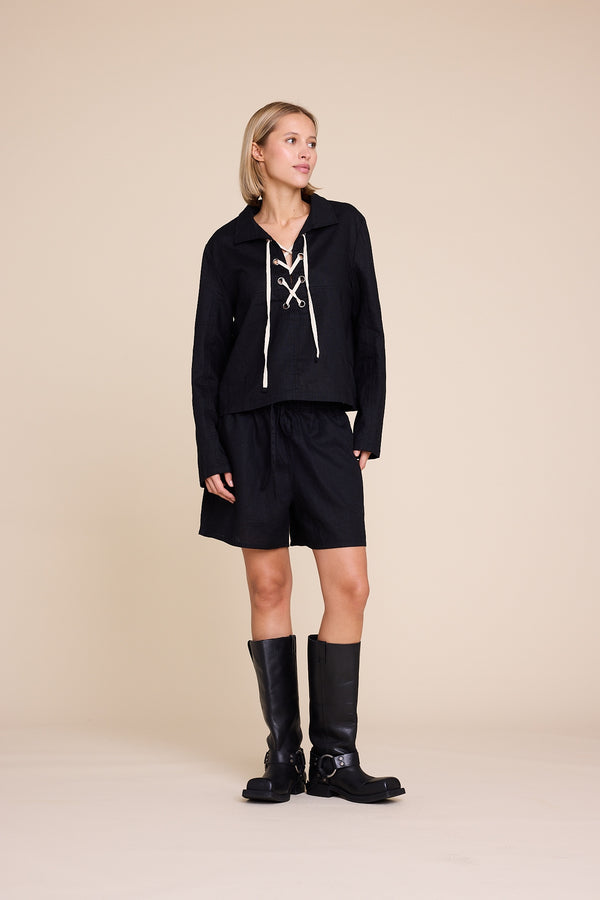 Line Of Oslo Cheyenne Linen Top Top Black 097