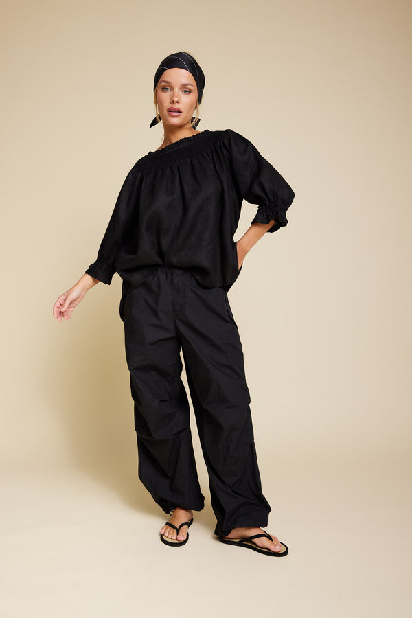 Line Of Oslo Cute Linen Blouse Blouse Black 097
