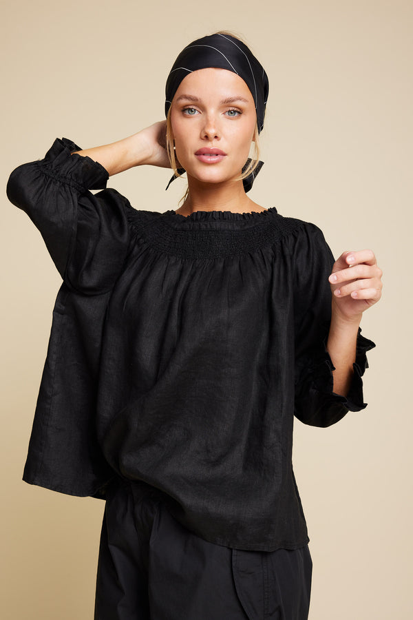 Line Of Oslo Cute Linen Blouse Blouse Black 097