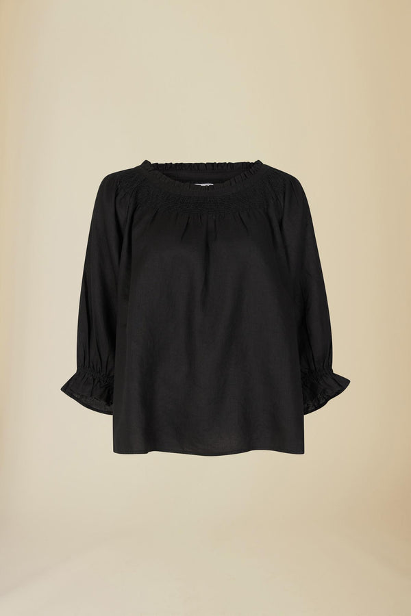 Line Of Oslo Cute Linen Blouse Blouse Black 097