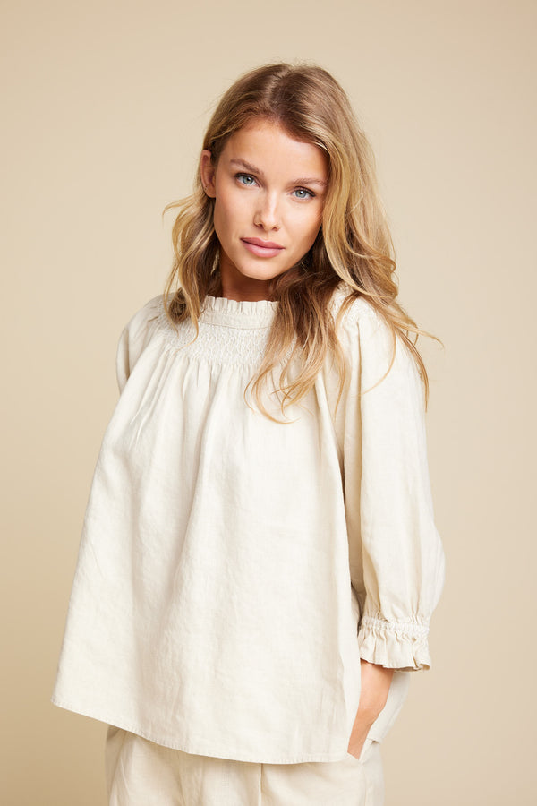 Line Of Oslo Cute Linen Blouse Blouse Latte