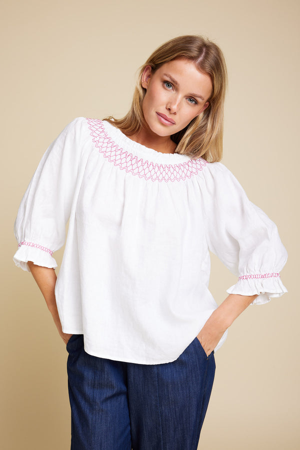 Line Of Oslo Cute Linen Blouse Blouse White 001