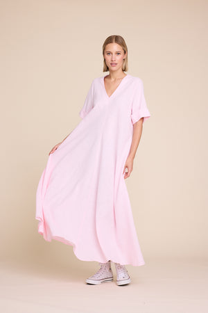 Line Of Oslo Eva Linen Dress Dress Pink 002
