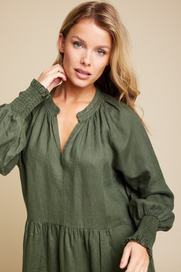 Line Of Oslo Everyday Linen Dress Dress Army 119