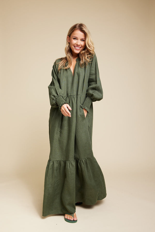 Line Of Oslo Everyday Linen Dress Dress Army 119