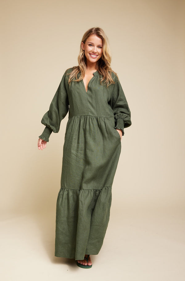 Line Of Oslo Everyday Linen Dress Dress Army 119