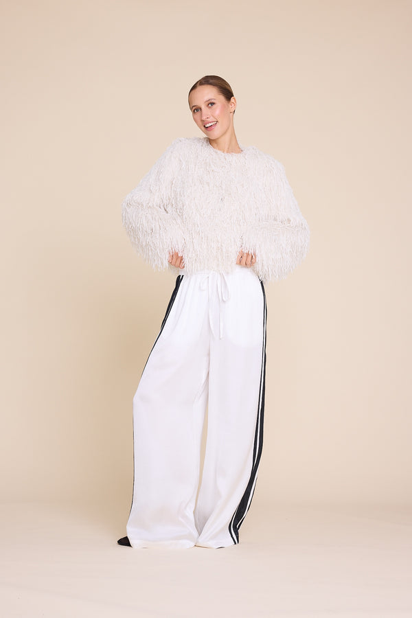 Line Of Oslo Fawcett Satin Stripe Trousers Trouser White w/ black stripe