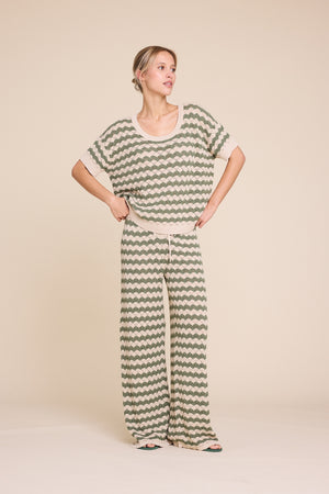 Line Of Oslo Holmes Stripe Trousers Knitted trouser Beige/Army 170