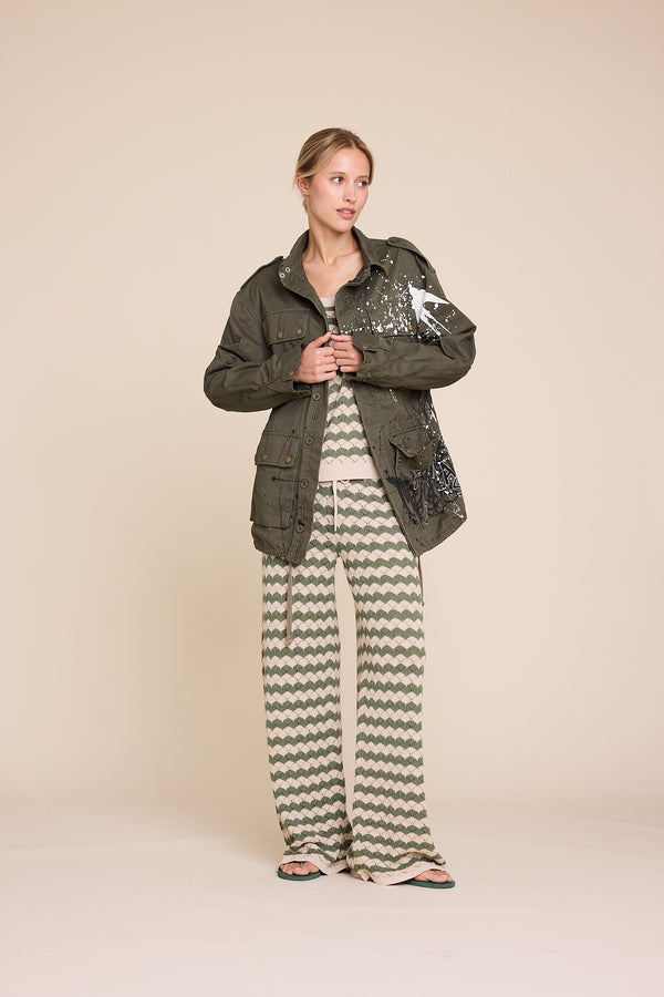 Line Of Oslo Holmes Stripe Trousers Knitted trouser Beige/Army 170