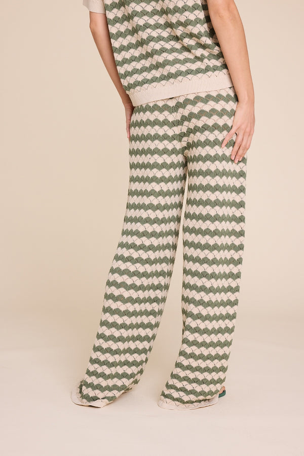 Line Of Oslo Holmes Stripe Trousers Knitted trouser Beige/Army 170