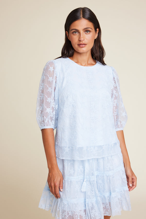 Line Of Oslo Isabel Embroidery Top Top Light Blue 003