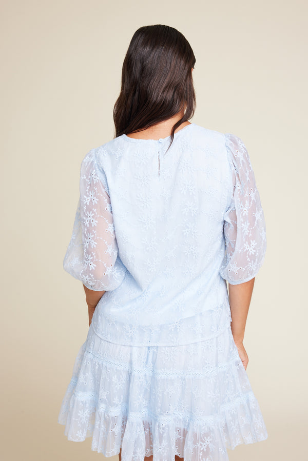 Line Of Oslo Isabel Embroidery Top Top Light Blue 003