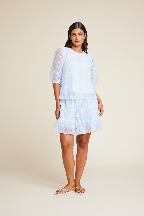 Line Of Oslo Isabel Embroidery Top Top Light Blue 003