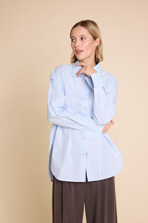 Line Of Oslo Krista Solid Shirt Blouse Light Blue 003