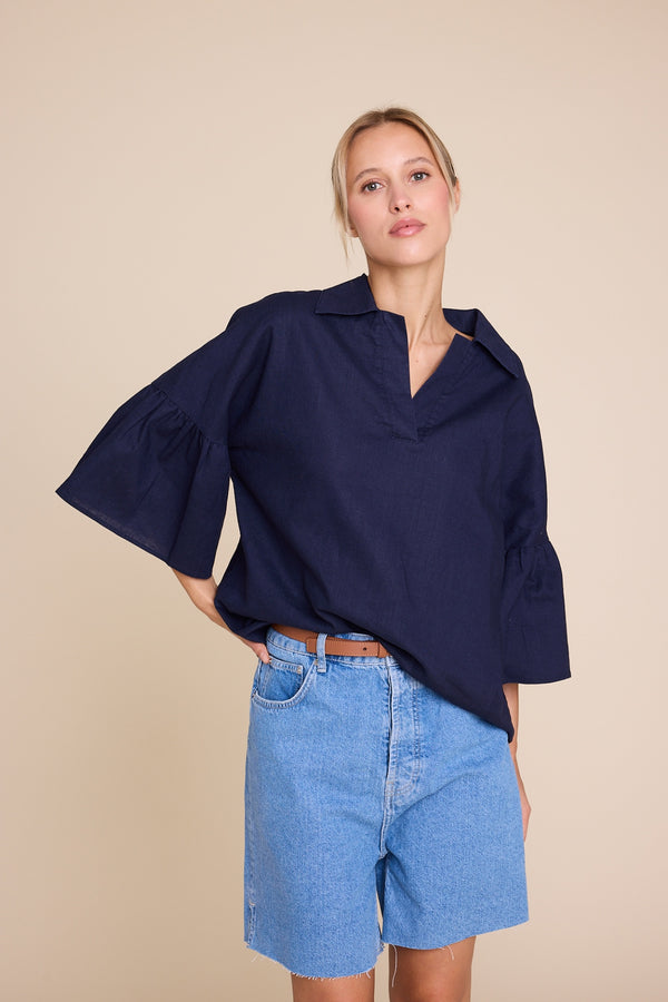 Line Of Oslo Lisa Linen Blouse Blouse Dark blue