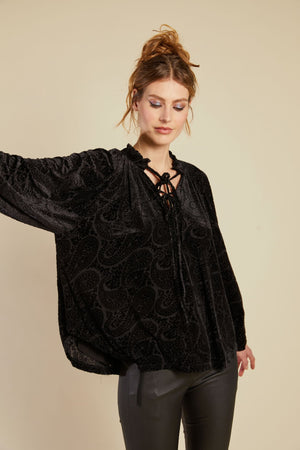 Line Of Oslo Loren Velvet Blouse Blouse As is 136