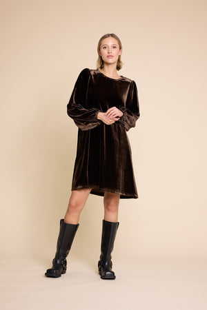 Line Of Oslo Luna Velvet Dress Dress Brown 063