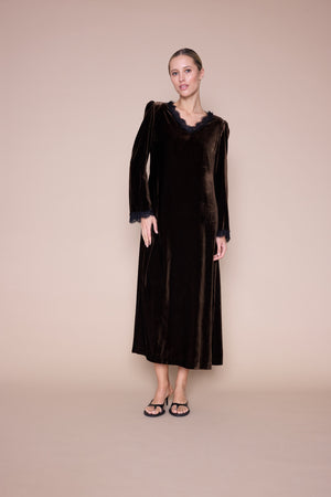 Line Of Oslo Maud Velvet Kjole Dress Brown 063