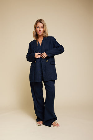 Line Of Oslo Moon Linen Trousers Trouser Blue 066