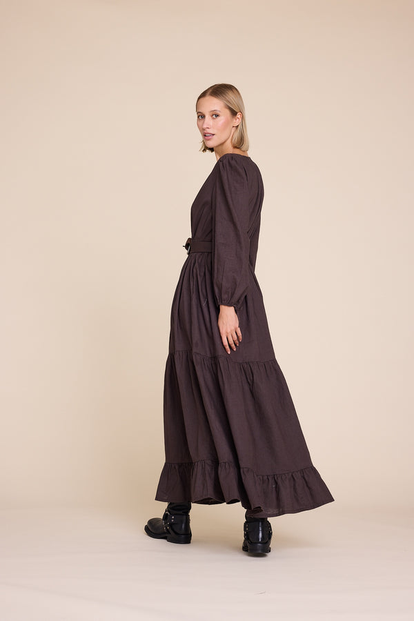 Line Of Oslo Muse Linen Dress Dress Dark brown 064