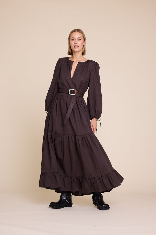 Line Of Oslo Muse Linen Dress Dress Dark brown 064