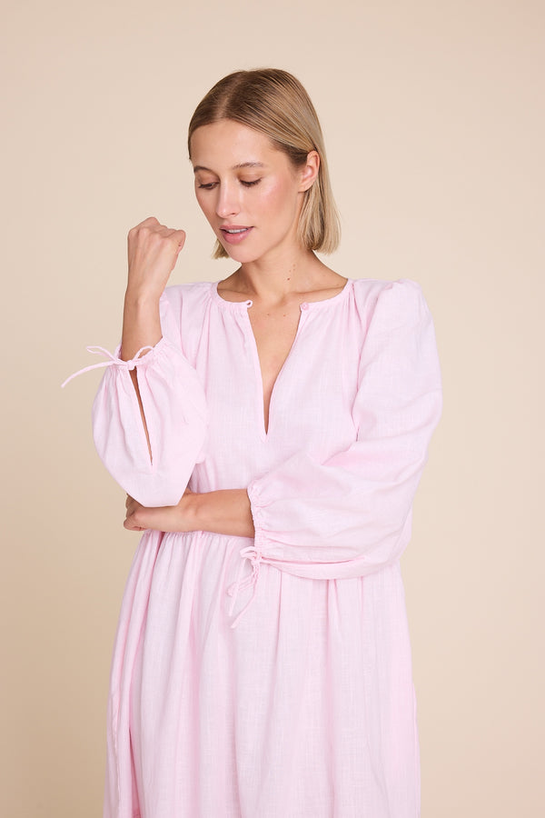 Line Of Oslo Muse Linen Dress Dress Pink 002