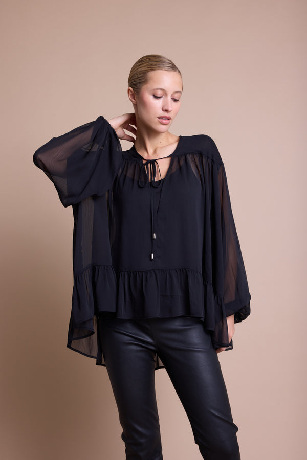 Line Of Oslo Nicole Chiffon Bluse Blouse Black 097