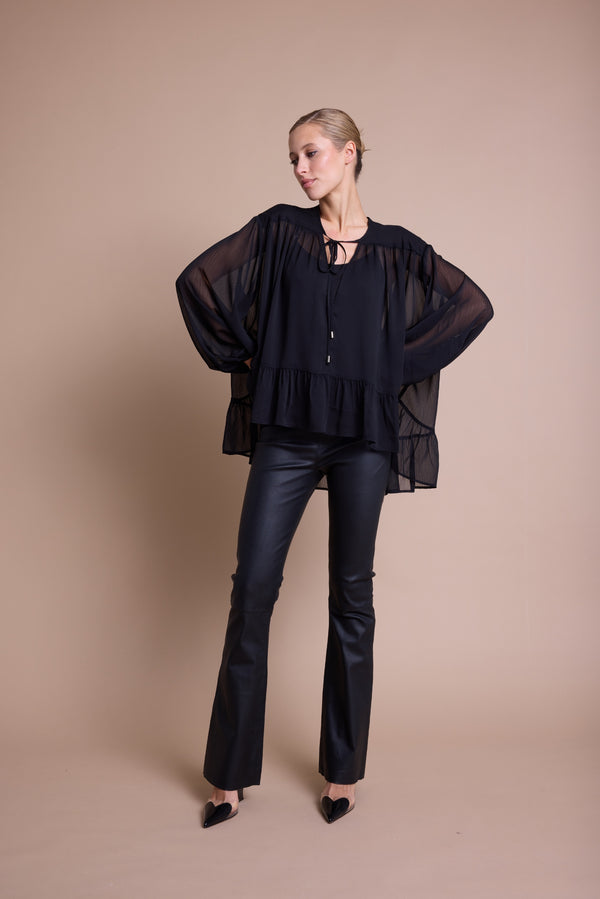 Line Of Oslo Nicole Chiffon Bluse Blouse Black 097