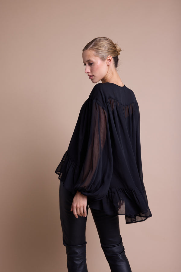 Line Of Oslo Nicole Chiffon Bluse Blouse Black 097