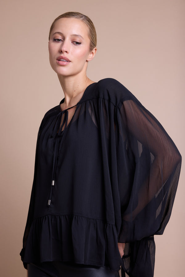 Line Of Oslo Nicole Chiffon Bluse Blouse Black 097