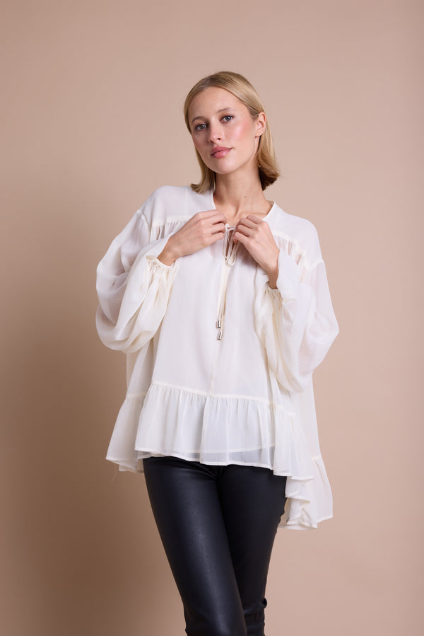 Line Of Oslo Nicole Chiffon Bluse Blouse Creme 091