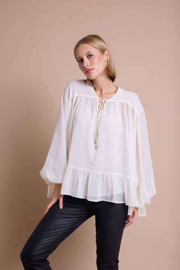 Line Of Oslo Nicole Chiffon Bluse Blouse Creme 091
