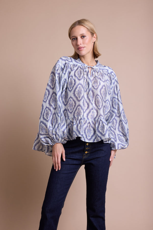 Line Of Oslo Nicole Print Bluse Blouse Creme 091