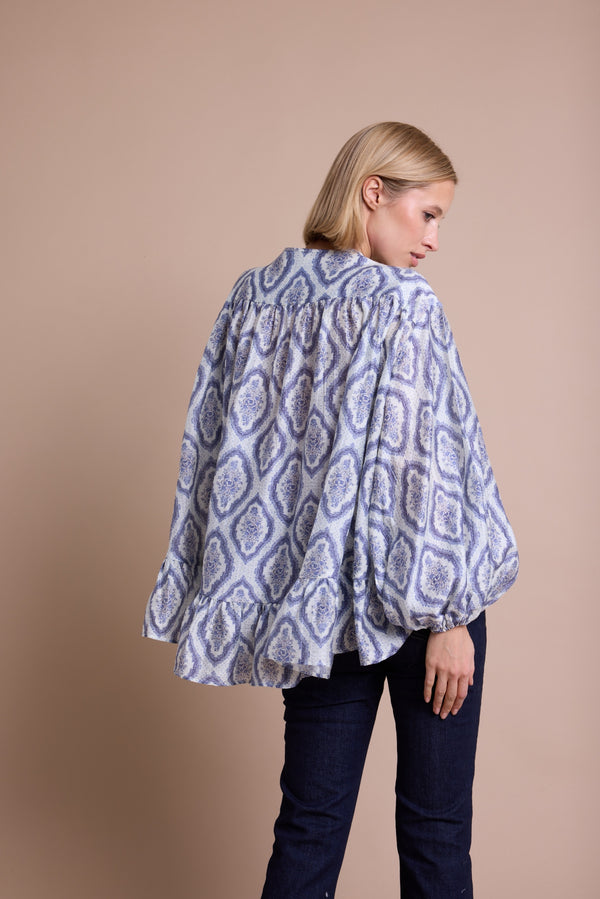Line Of Oslo Nicole Print Bluse Blouse Creme 091