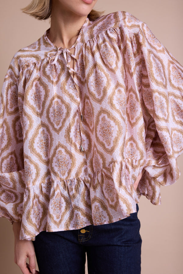 Line Of Oslo Nicole Print Bluse Blouse Pink 002