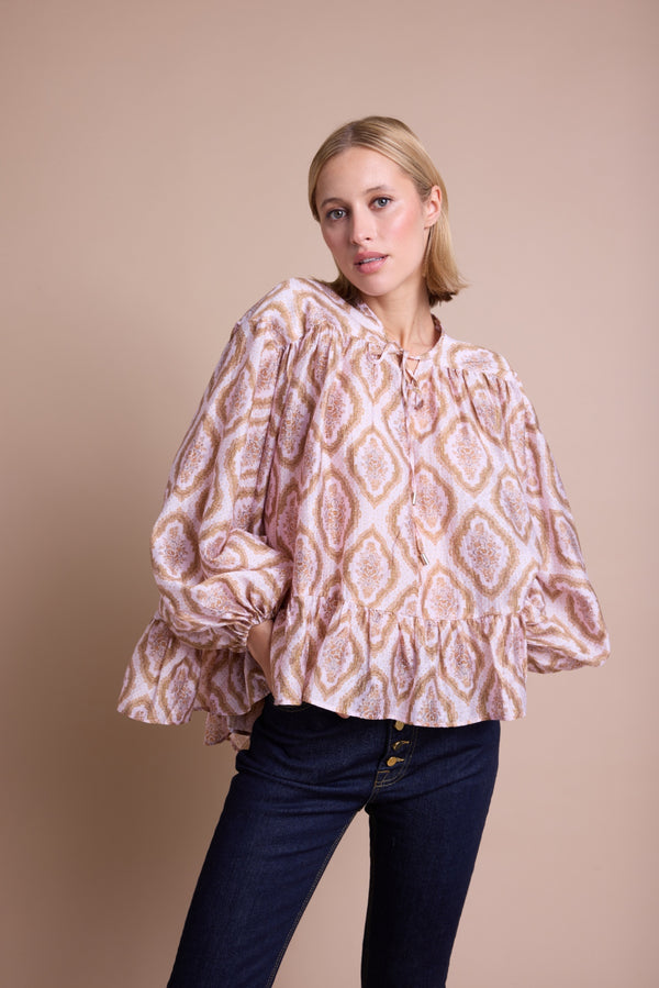 Line Of Oslo Nicole Print Bluse Blouse Pink 002