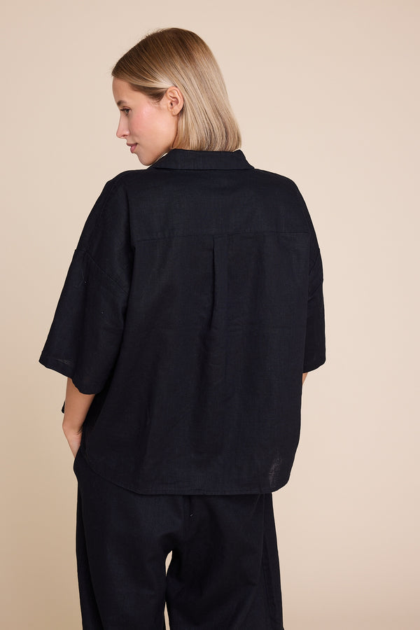 Line Of Oslo Resort Linen Top Top Black 097