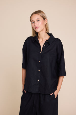 Line Of Oslo Resort Linen Top Top Black 097