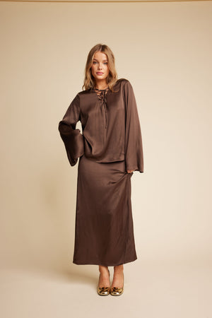 Line Of Oslo Rikke Viscose Satin Skirt Skirt Brown 063