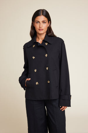 Line Of Oslo Robbie Short Trench Coat Jacket Black 097