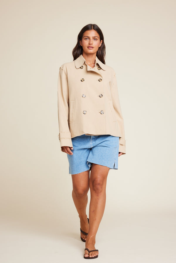 Line Of Oslo Robbie Short Trench Coat Jacket Sand 069