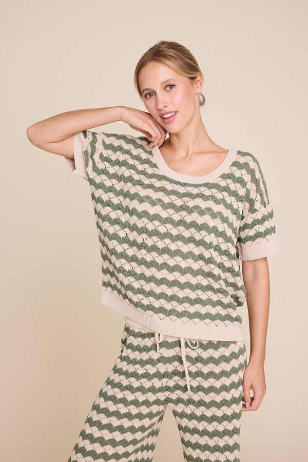 Line Of Oslo Romeo Stripe Top Top Beige/Army 170