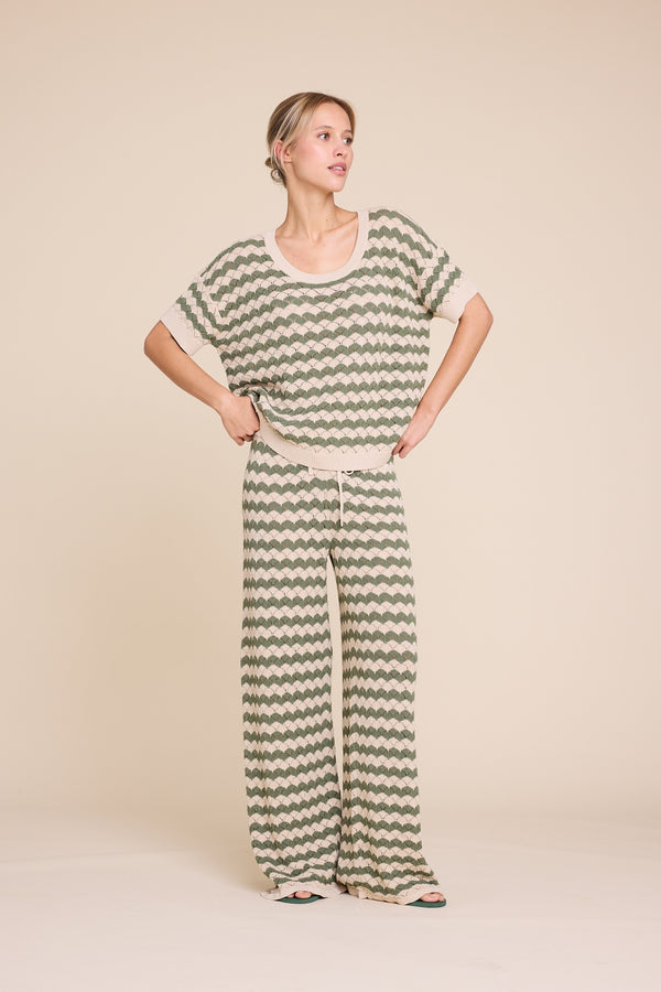 Line Of Oslo Romeo Stripe Top Top Beige/Army 170