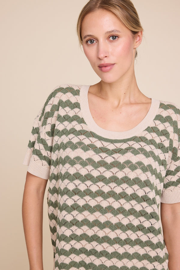 Line Of Oslo Romeo Stripe Top Top Beige/Army 170