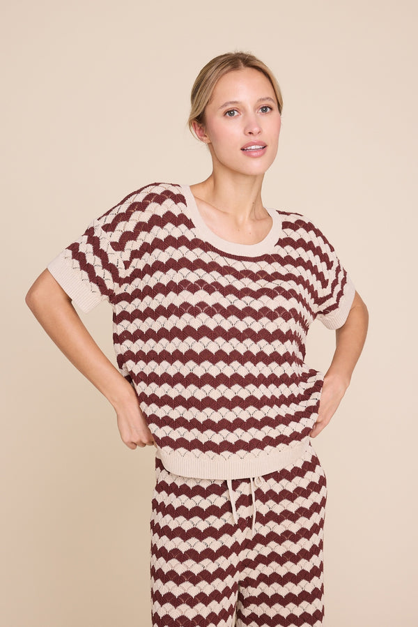 Line Of Oslo Romeo Stripe Top Top Beige/Brown 171