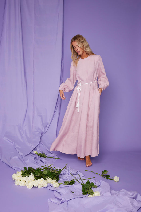 Line Of Oslo Saint Long Linen Dress Dress Pink 002