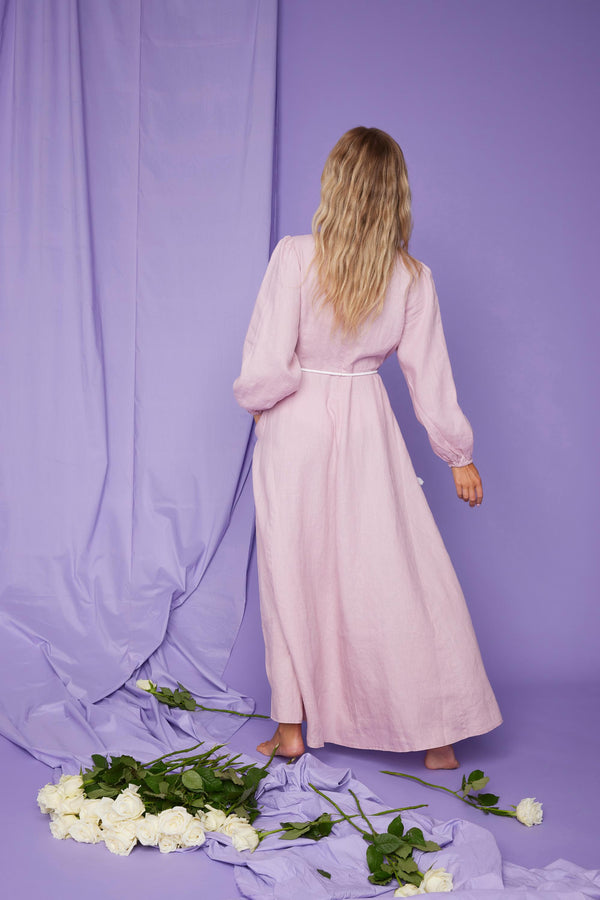 Line Of Oslo Saint Long Linen Dress Dress Pink 002